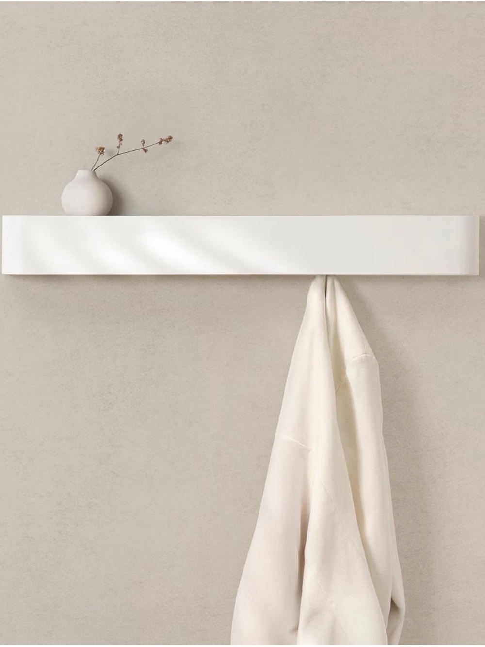 Modern White Wall Hook Shelf - 8 Hidden Hooks
